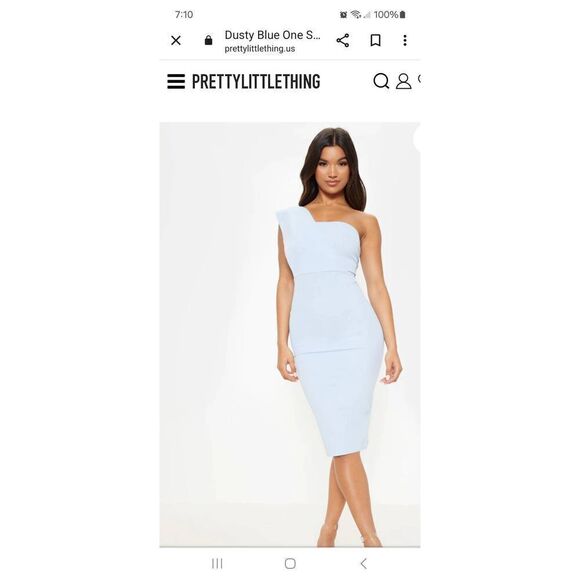 New Size 2 PrettyLittleThing Dusty Blue One Shoulder Drape Midi Dress NWT - Picture 1 of 6